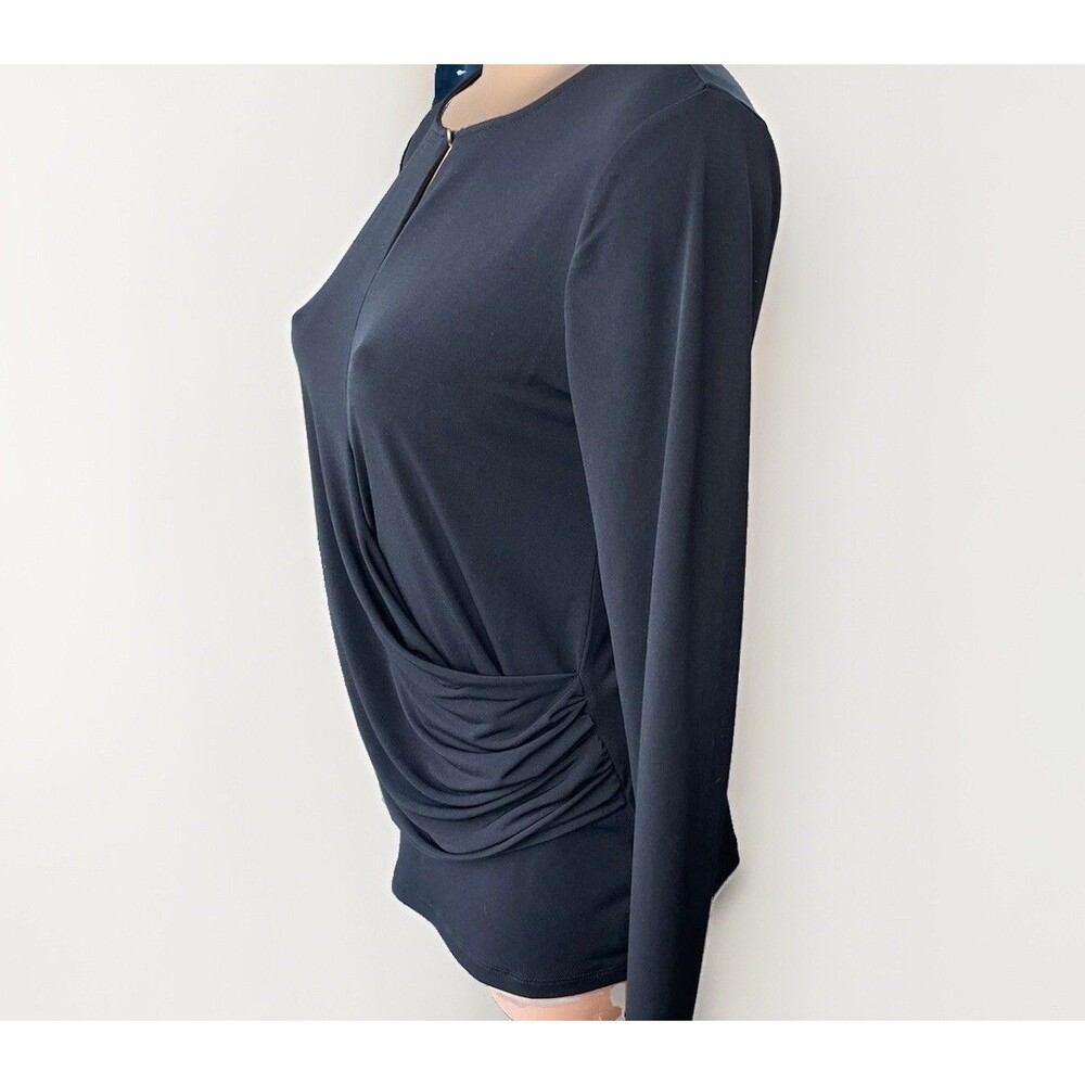 Daisy Fuentes Black Ruched Basic Top Size S Long Sleeve - Picture 2 of 6